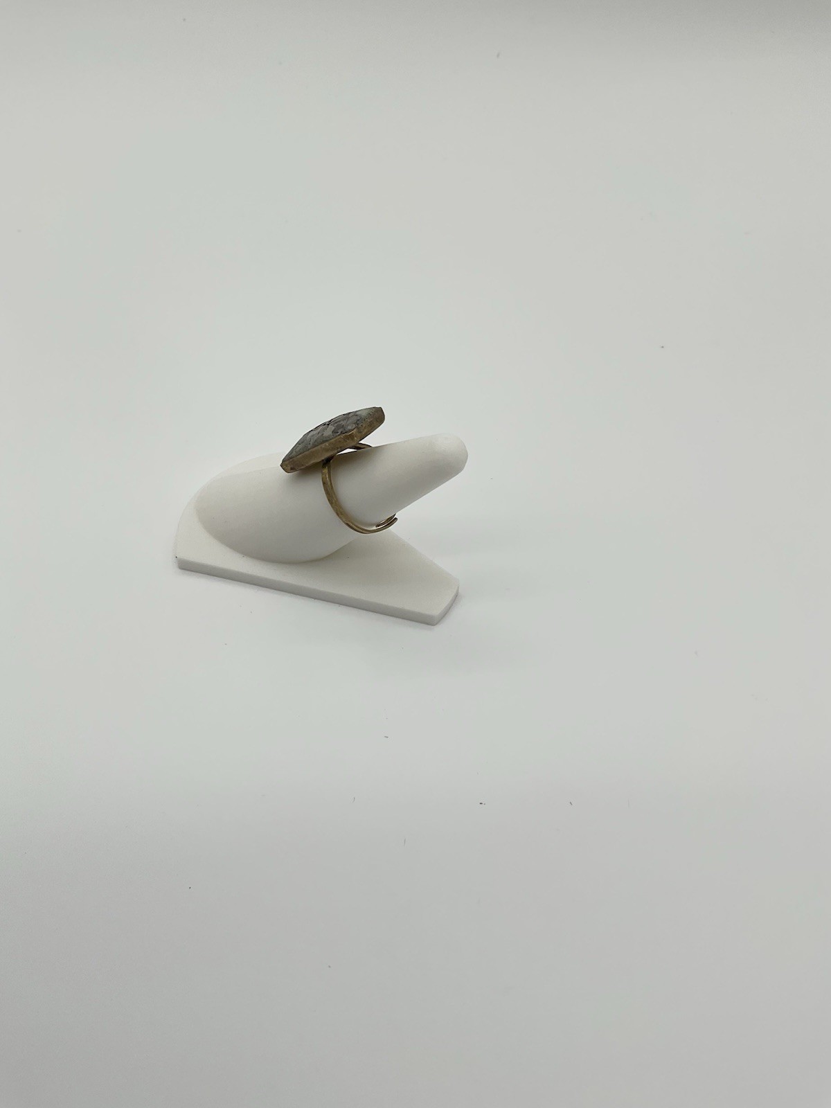 Vintage Adjustable brass-toned Ring textured stone or composite top!!S1