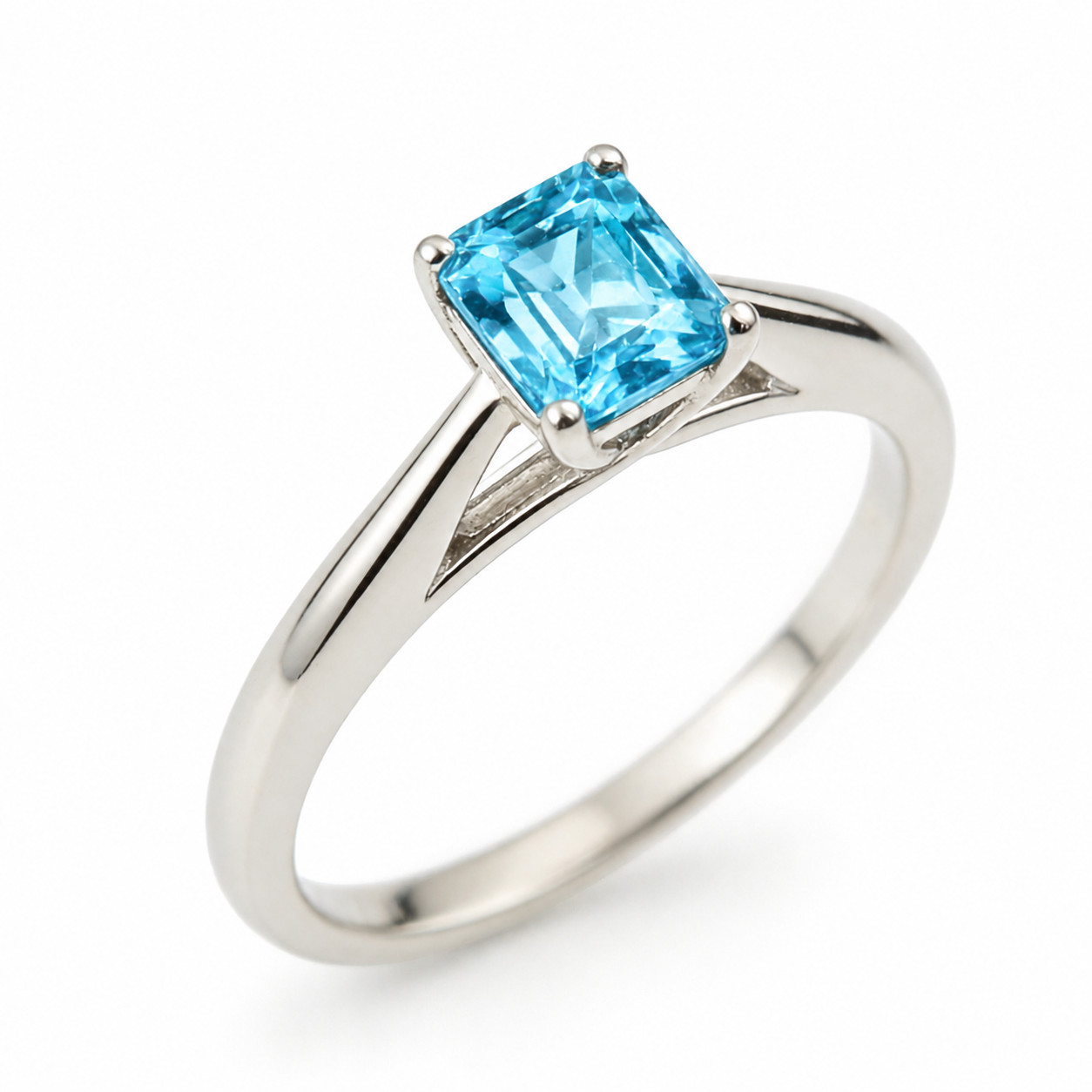 925 Sterling Silver Aquamarine Emerald Cut Ring March Birthstone Gift Women