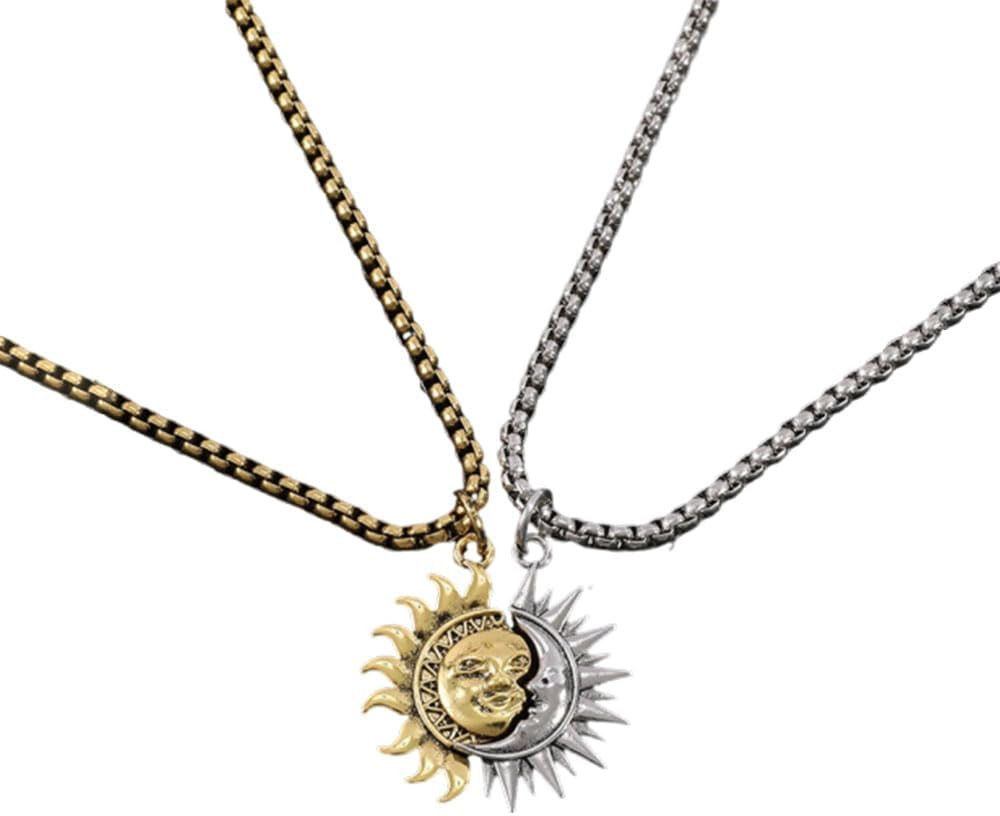 Asymmetric Sun and Moon Matching Necklace for Couple Titanium Steel Accessories