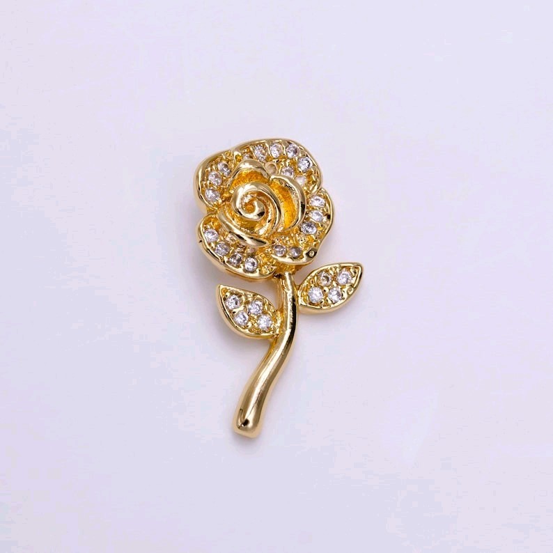 14k gold filled rose flower clear micro paved cz open back loop pendant