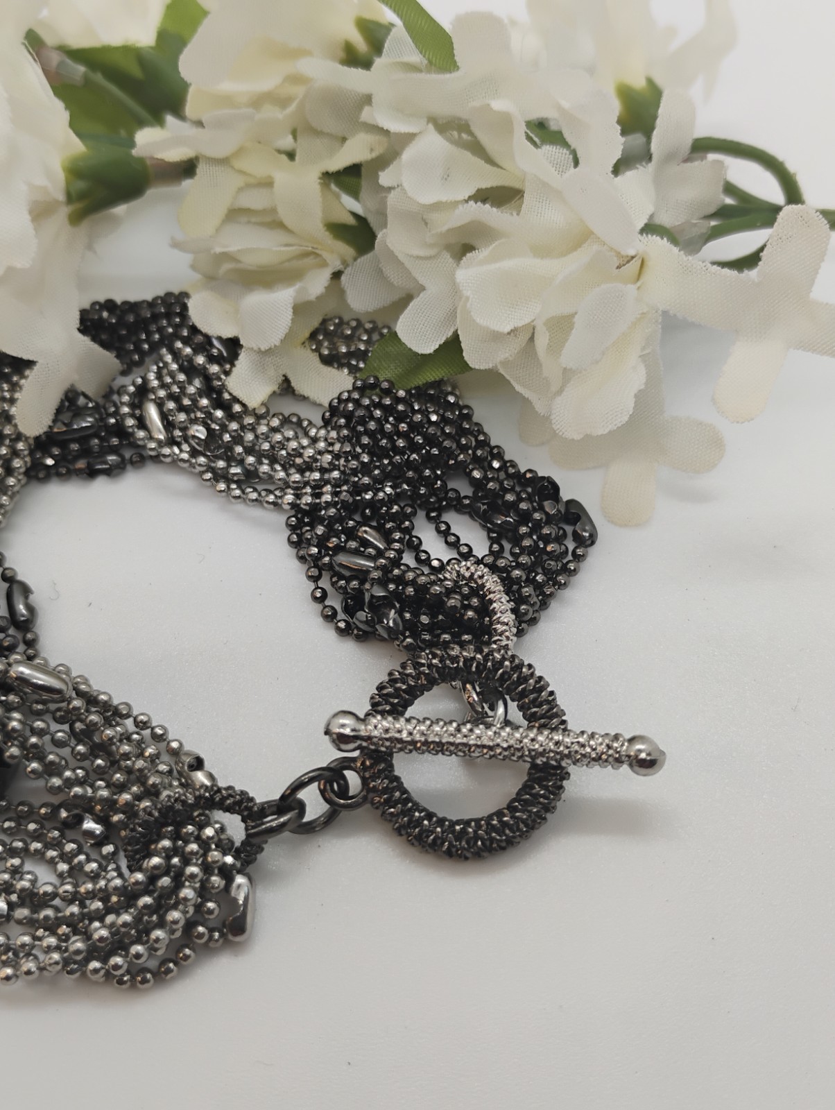 Punk Rock Gothic Biker Style Two Tone Multi Link Bead Chain Statement Bracelet