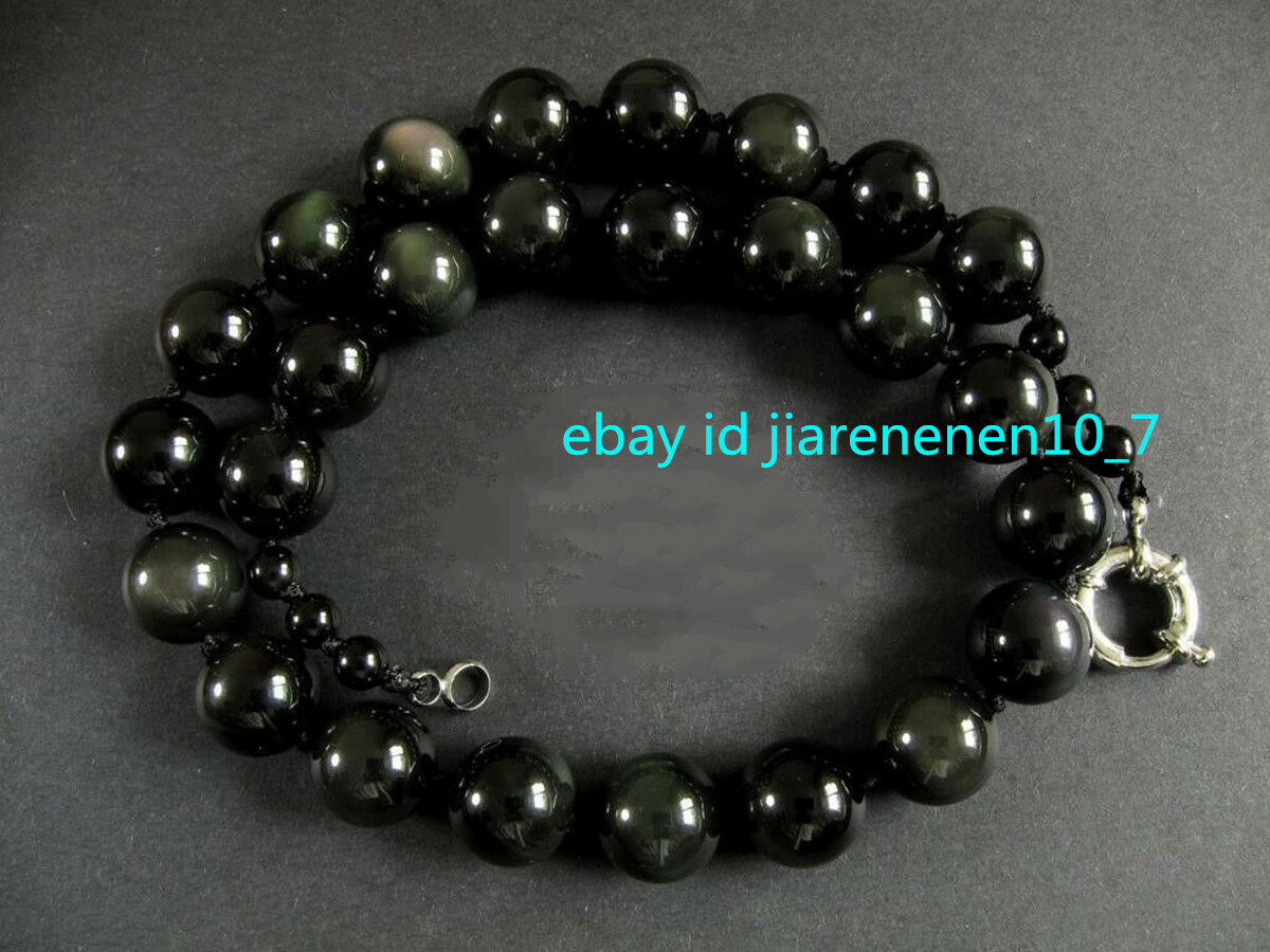 Genuine Black Obsidian 6/8/10/12/14/16/18/20mm Beads Gemstone Necklace 18-50”