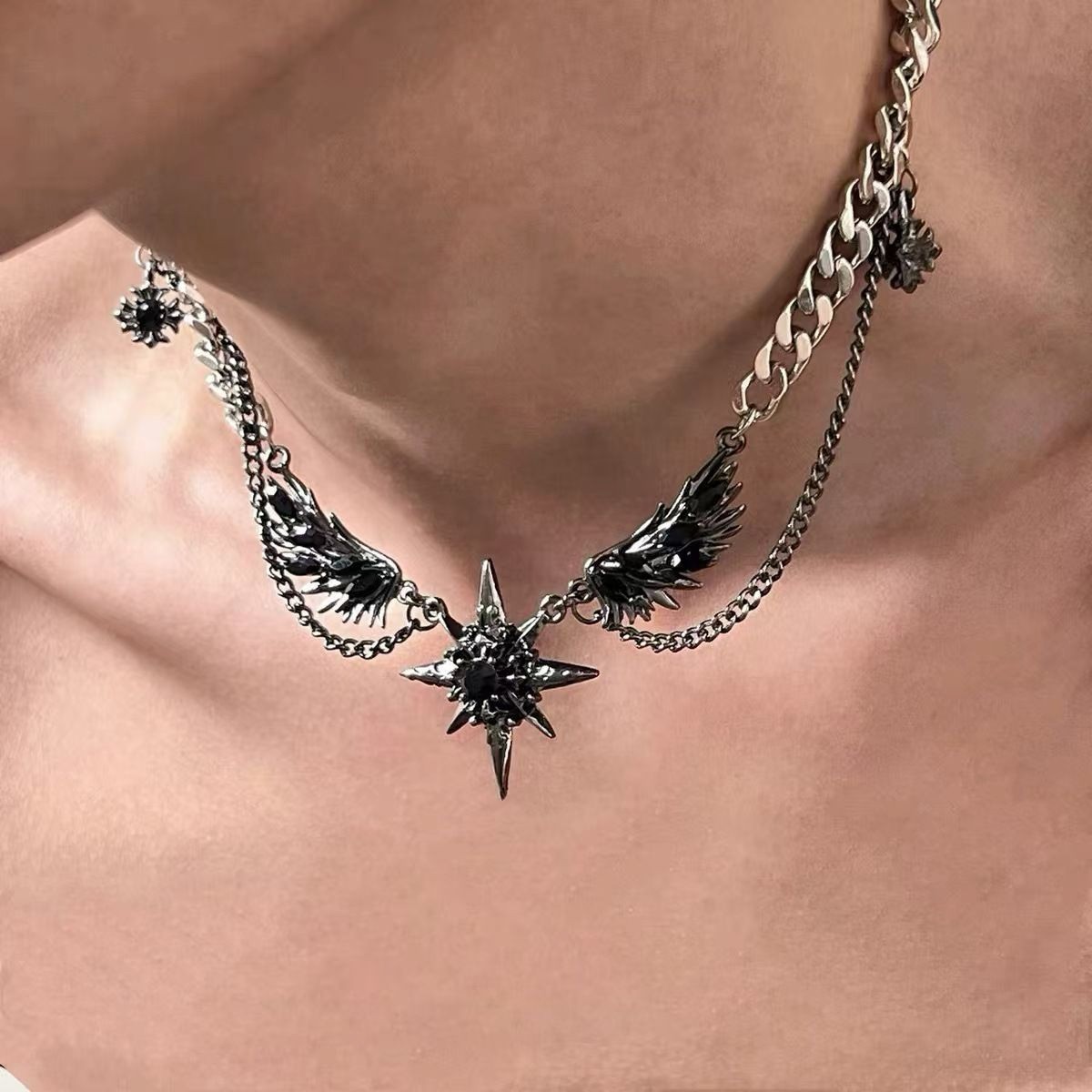 ✨ Star Wing Gemstone Necklace, Unisex Collarbone Chain