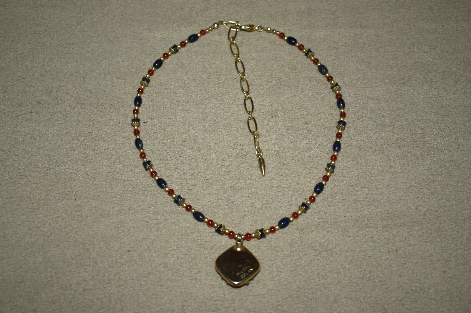 MICHAEL GOLAN Beaded Necklace w/ Square Pendant Choker 24K Gold Plated B1