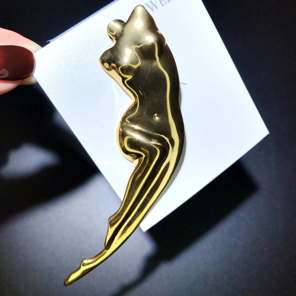 Wuli&baby Stainless Steel Lady Body Brooches For Women Unisex 2-color Sexy-girl