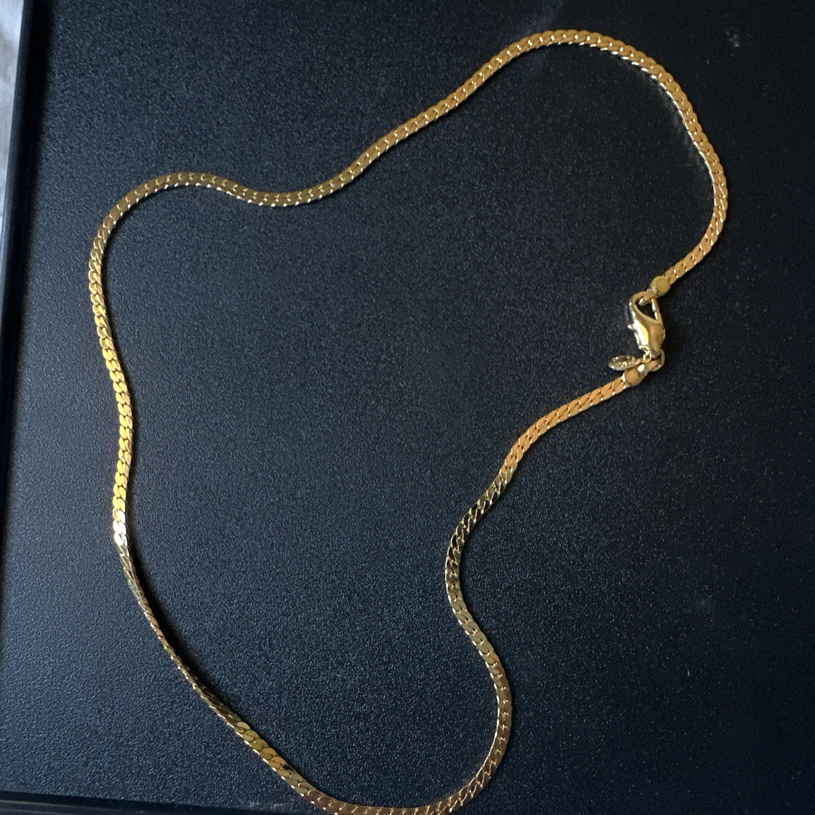Gold Tone Signed Herringbone Chain Necklace w/ Lobster Clasp, No Stone