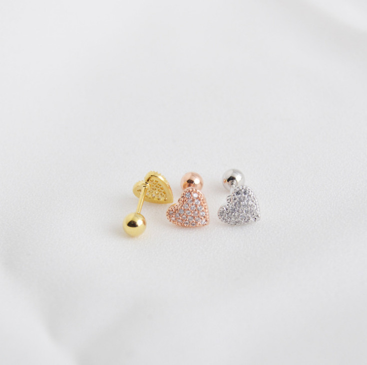 A Pair Unisex STAINLESS STEEL SCREW BACK Spade Heart EARRINGS CZ STUD Gift PE30