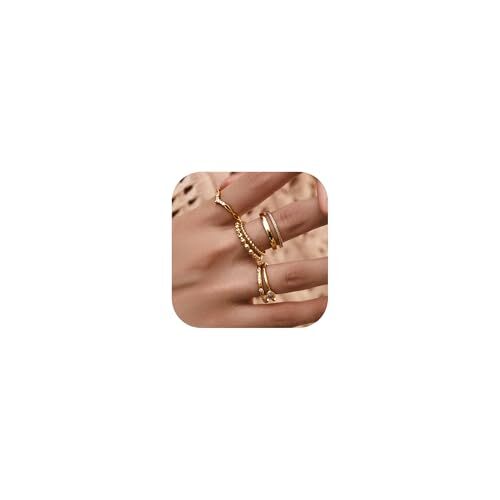 6PCS Stackable Gold Rings for Women Non Tarnish Trendy Dainty 9 Elegant Style
