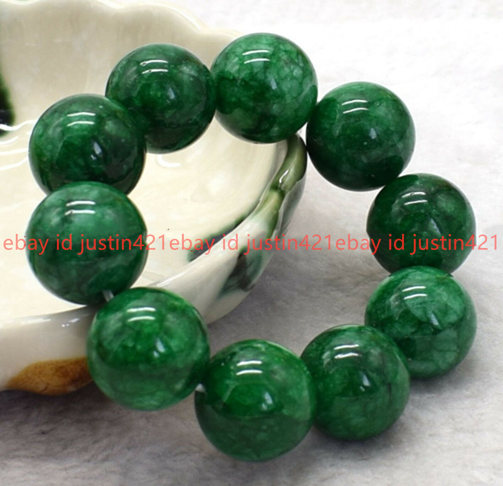 Huge 20mm Natural Green Jadeite Jade Gemstone Round Beads Elastic Bracelet 7.5”