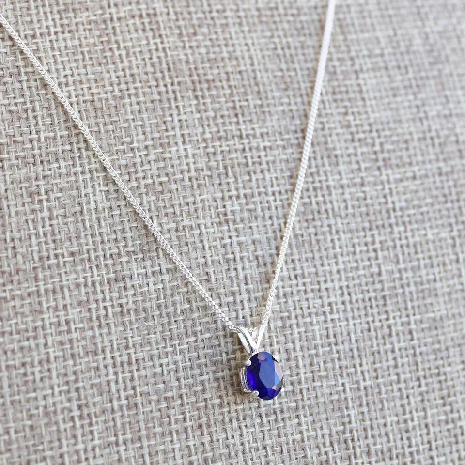 1.25 CT Oval Cut Simulated Blue Sapphire 925 Sterling Silver Pendant Necklace