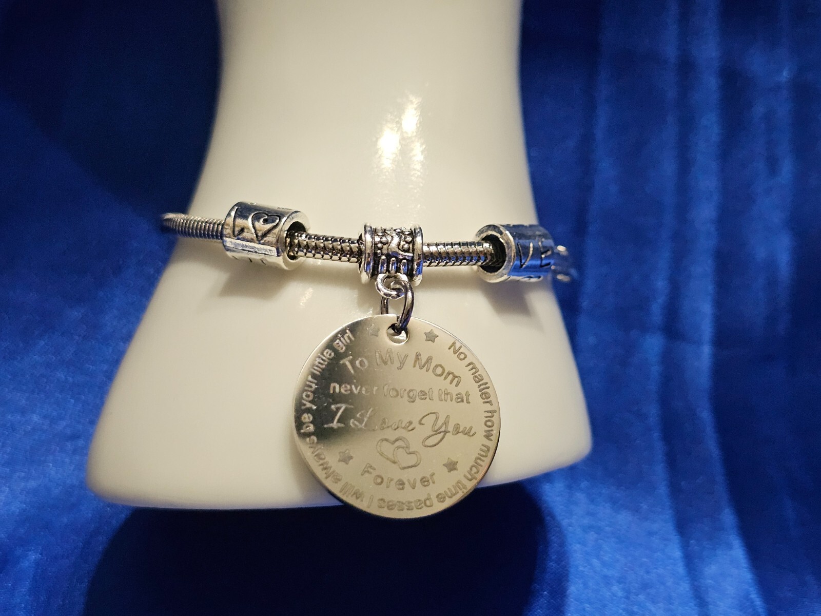 A MOTHER’S GIFT FROM DAUGHTER SILVER TONE BRACELET “I LOVE YOU FOREVER” 6″-8″