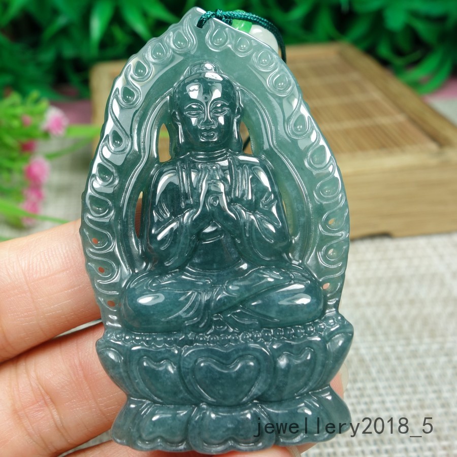 Certified Icy Green 100% Natural A jadeite Jade Pendant~Buddha 大日如来佛