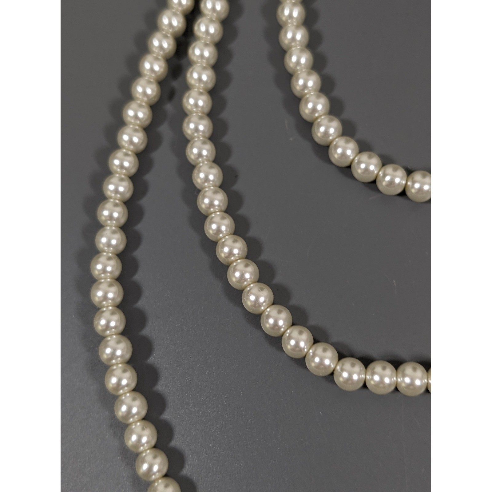 White Glass Faux Pearl Silver Tone Layered Necklace Elegant Multi Strand 17.5in