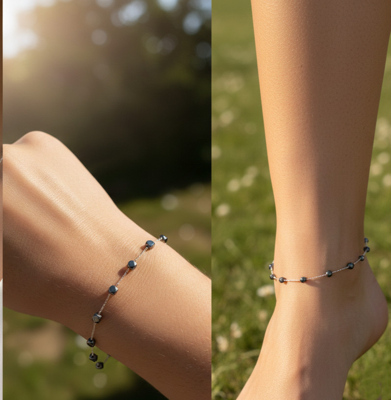 Chic 925 Silver Tone Hematite Beaded Bracelet | Modern Minimalist Gemstone Jewel