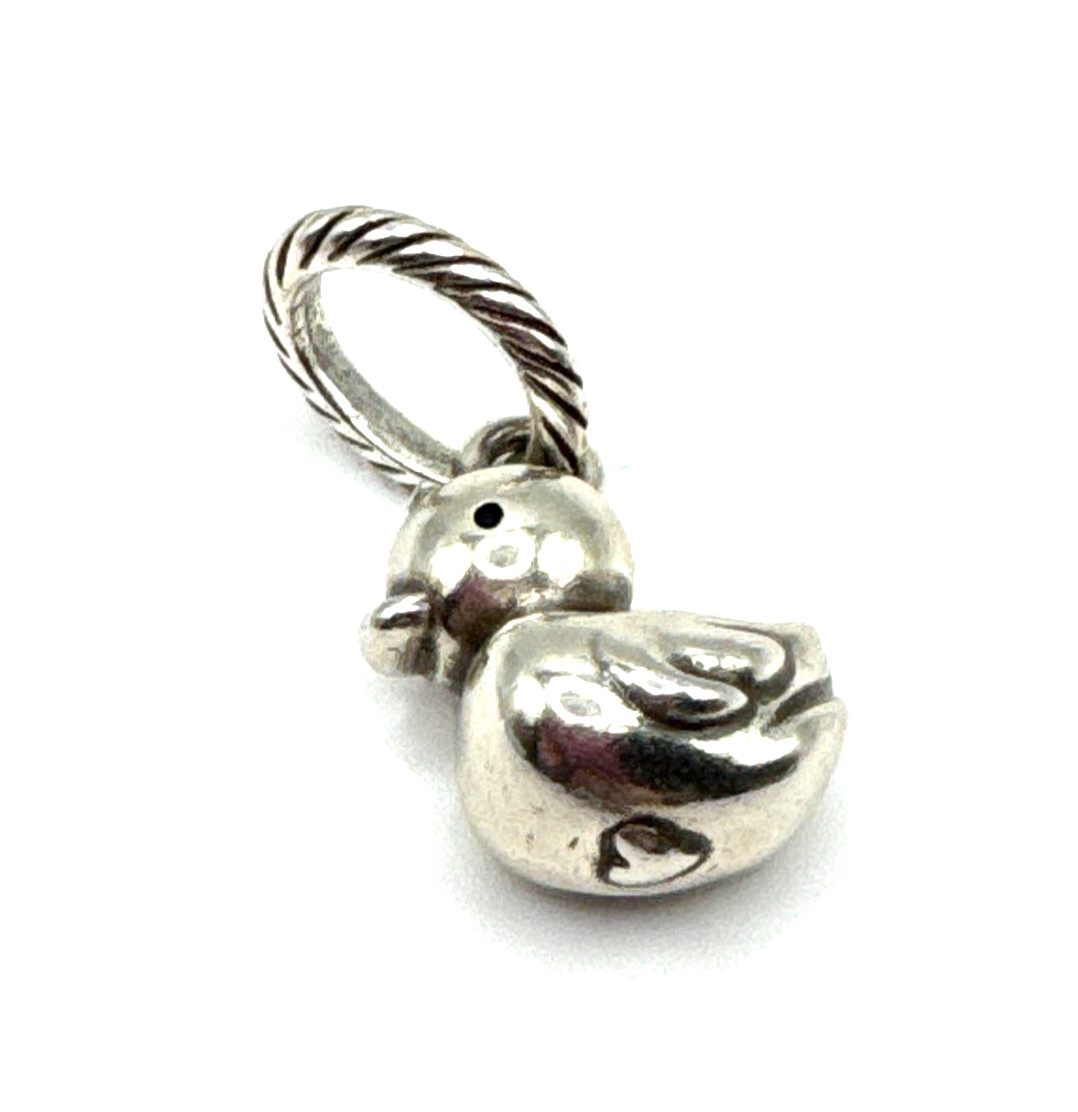 Brighton Bubbles Duck Rubber Ducky Detailed Heart Swim Silver Pendant Charm
