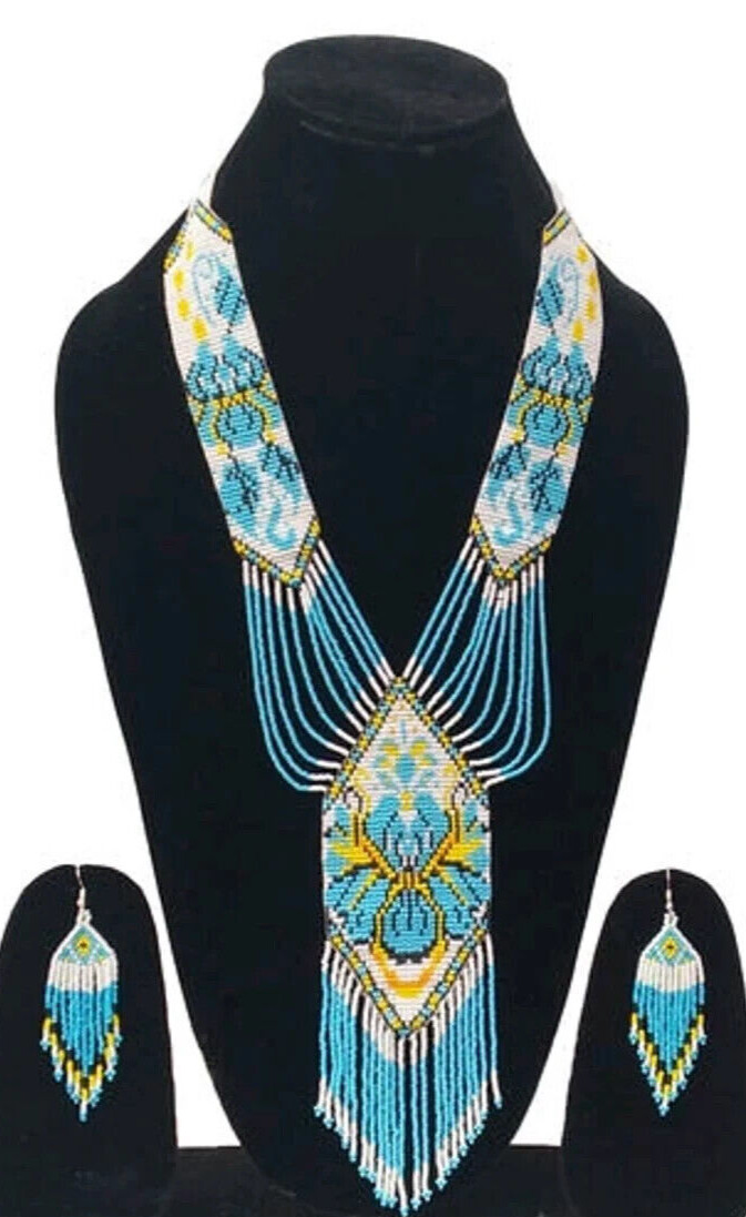 Boho Beaded Handmade Seed Bead American Ukrainian traditional Necklace Earrings