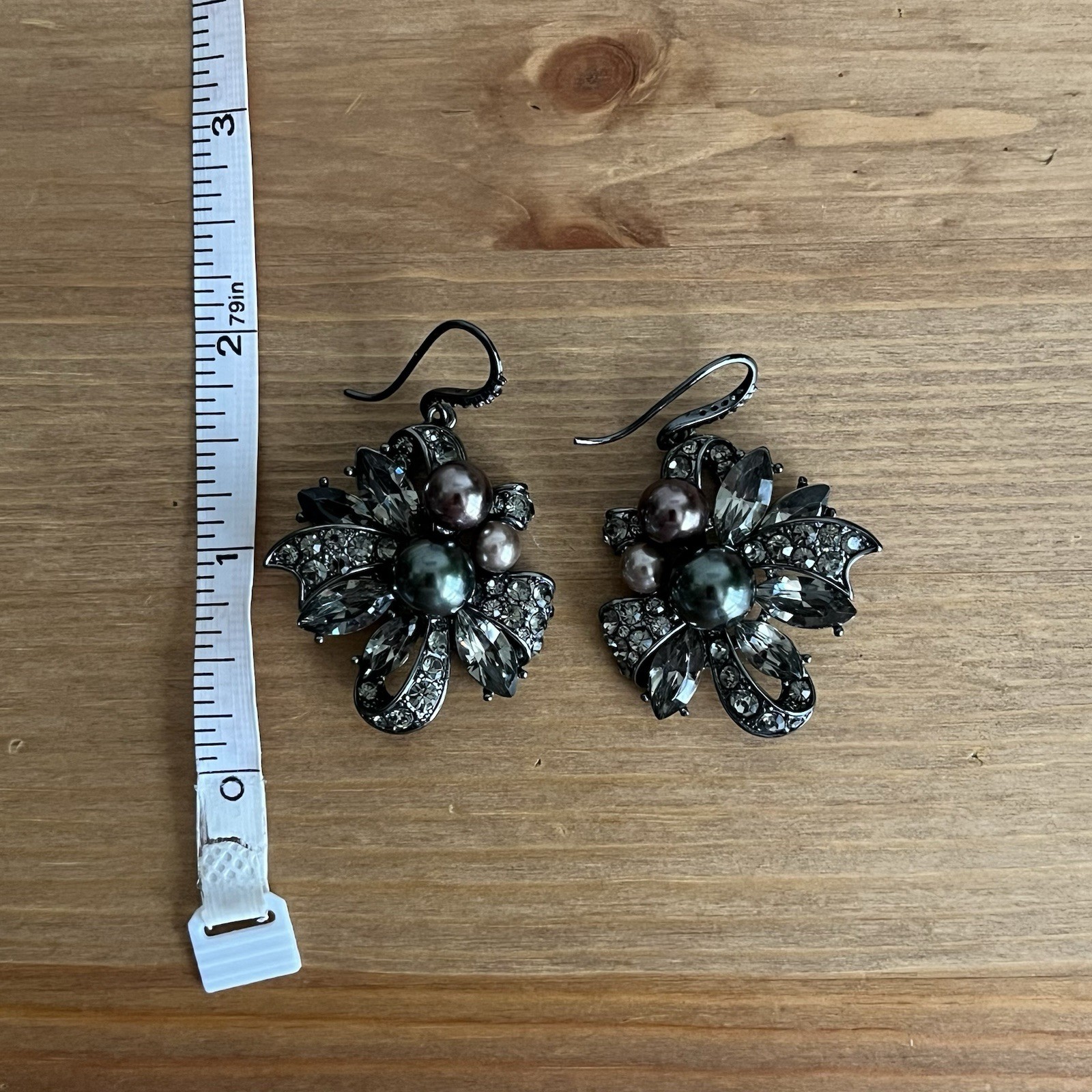 Vintage-Inspired Gunmetal and Black Pearl Drop Earrings Couture Jewelry