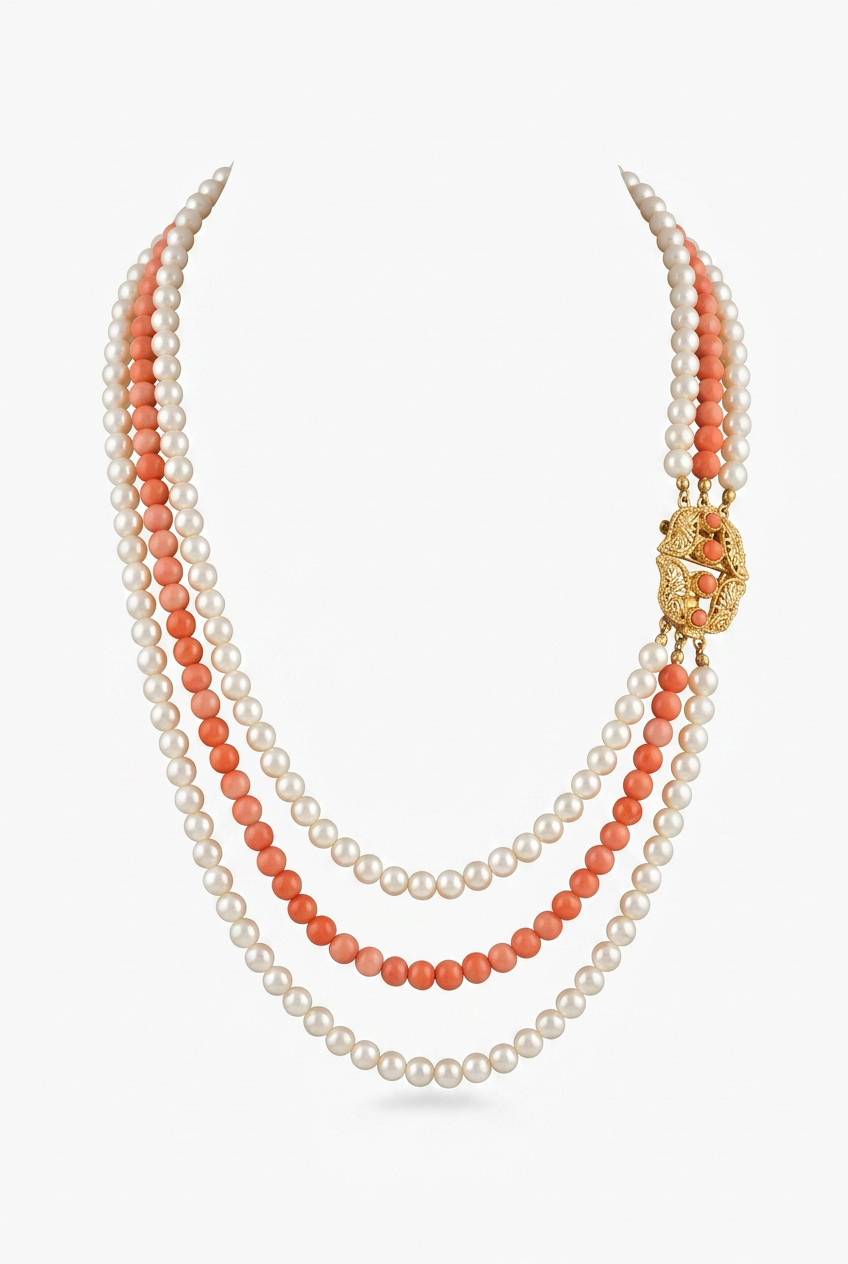 Italian Long Gold-Tone Chain Necklace with Pearl-Style Beads – Elegant & Chic