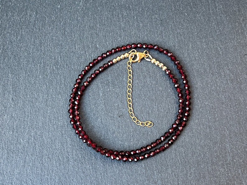 A+++++ Nature Garnet Faceted Round Gemstone Beads Handmade Women Necklaces 18”