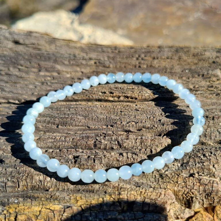 Aquamarine 4mm Beads Blue Crystal Energy Healing Stretch Bracelet Gift for Women