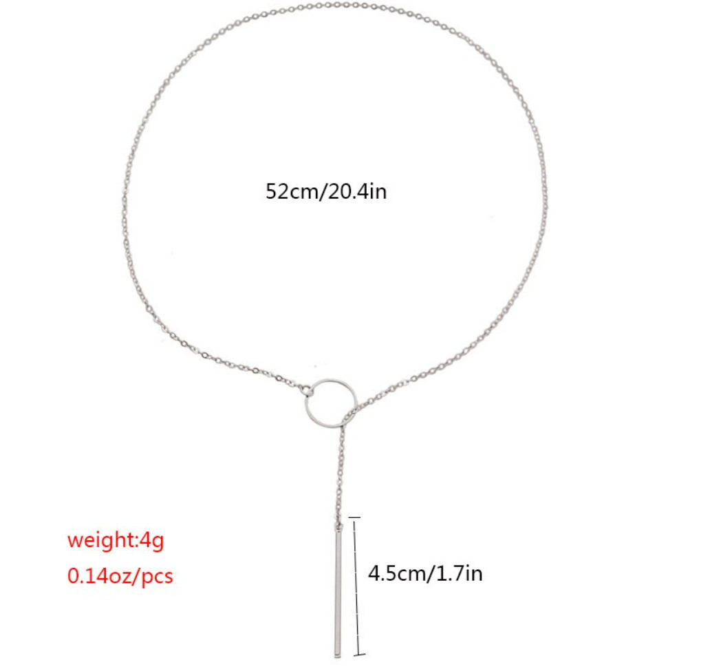 Lariat Necklace Long Thin Chain Simple Delicate Dainty Circle Y Drop Silver Gold