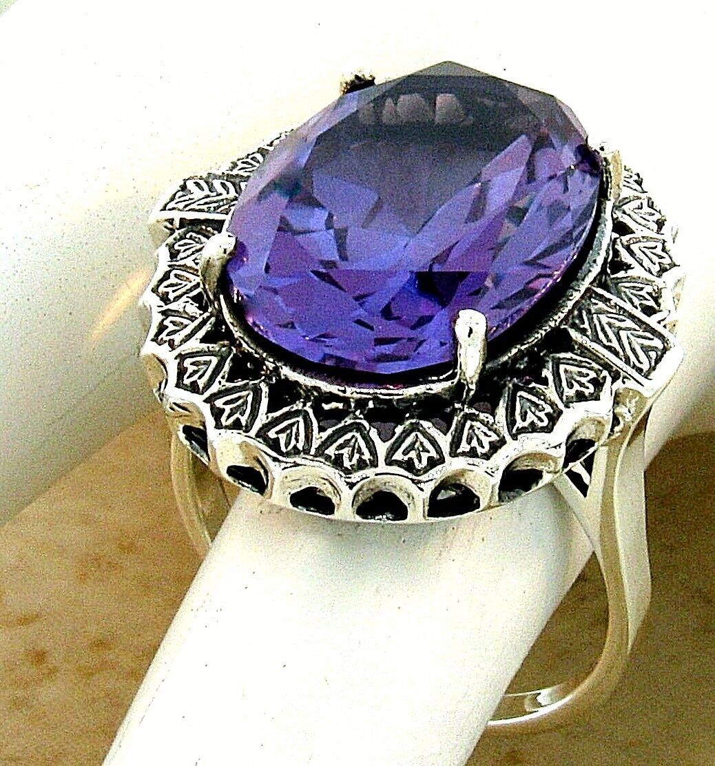 ANTIQUE STYLE 12 CT COLOR CHANGING SIM ALEXANDRITE 925 STERLING SILVER RING 1057