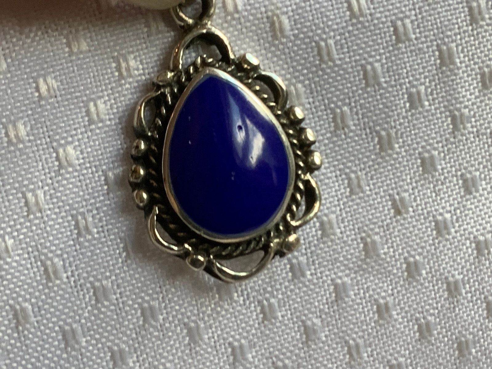 Sterling Silver Pendant 3.59g Fine Jewelry Blue Teardrop Color Stone Bezel