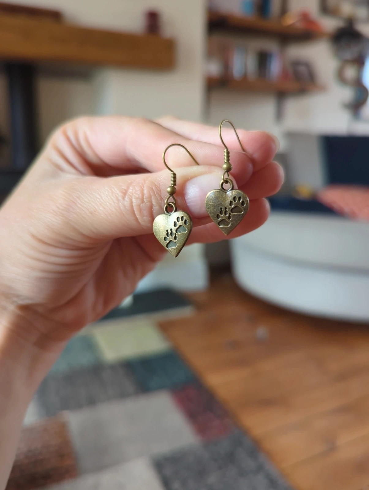 Antique Bronze paw print heart earrings perfect for dog and animal lovers