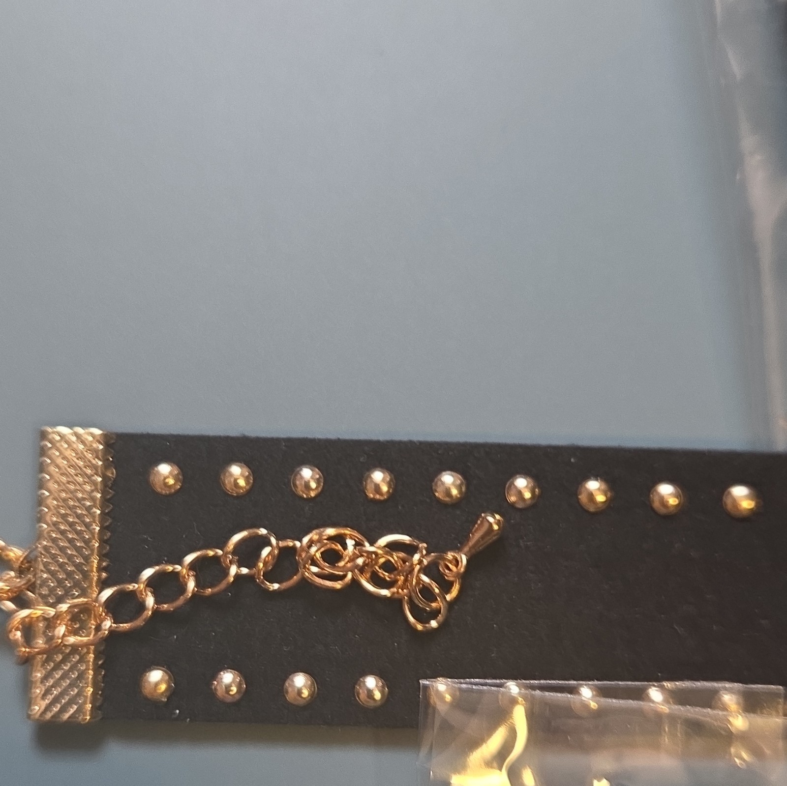 5 x Black Studded choker , Gold Cable Chain, Adjustable Lobster Clasp