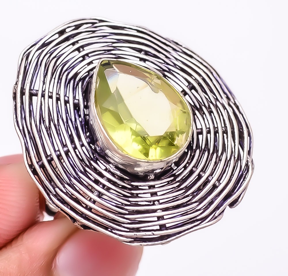 Green Amethyst Gemstone 925 Silver Plated Jewelry Ring s.9 M1461