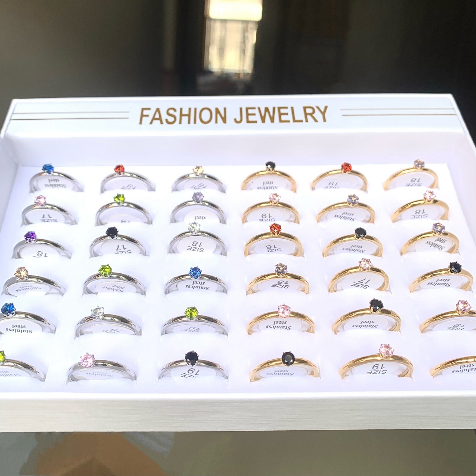 Bulk Lot 30pcs Color Crystal Zircon Women Wedding Rings 2mm Stainless Steel Gift
