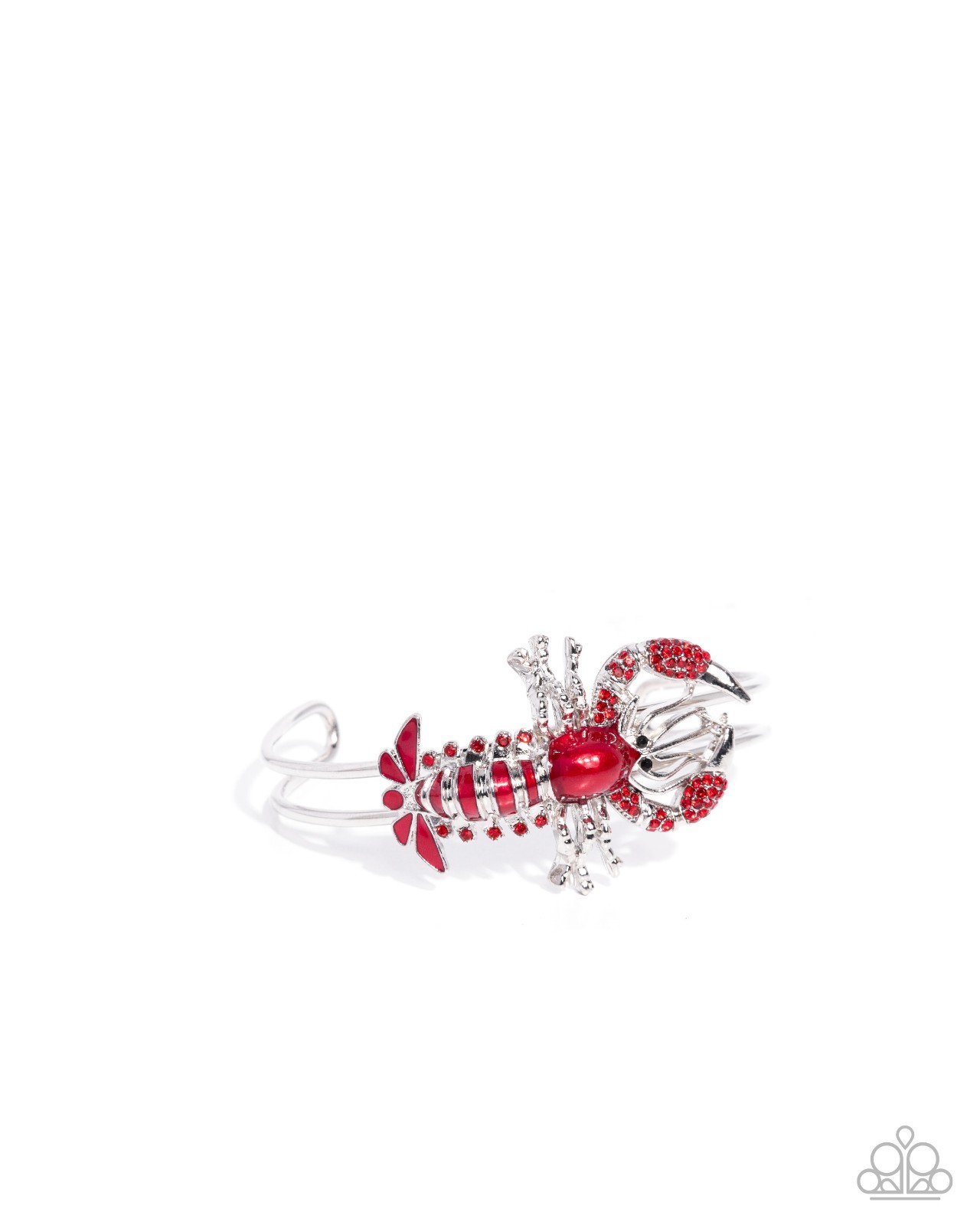 Paparazzi Lobster Lesson – Red – Transparent Paint – Rhinestones – Lobster Cuff