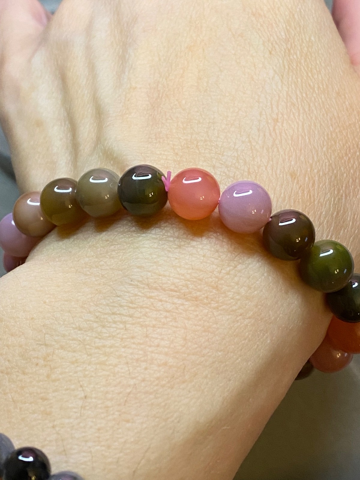 Old Mine Pink Green Tourmaline Bracelet 9.1mm Gemmy Crystal Stretch Bracelet