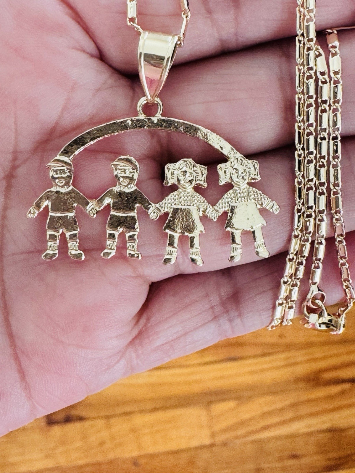 14K Gold Plated my Children 2 boys 2 girls Charm Pendant Necklace. New