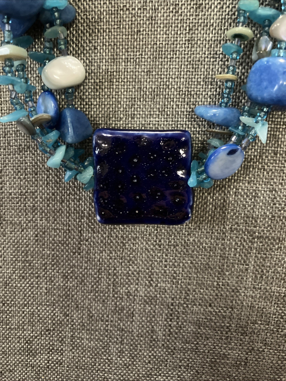 Christofle Silversmith Multi-Strand Blue Beaded Statement Necklace