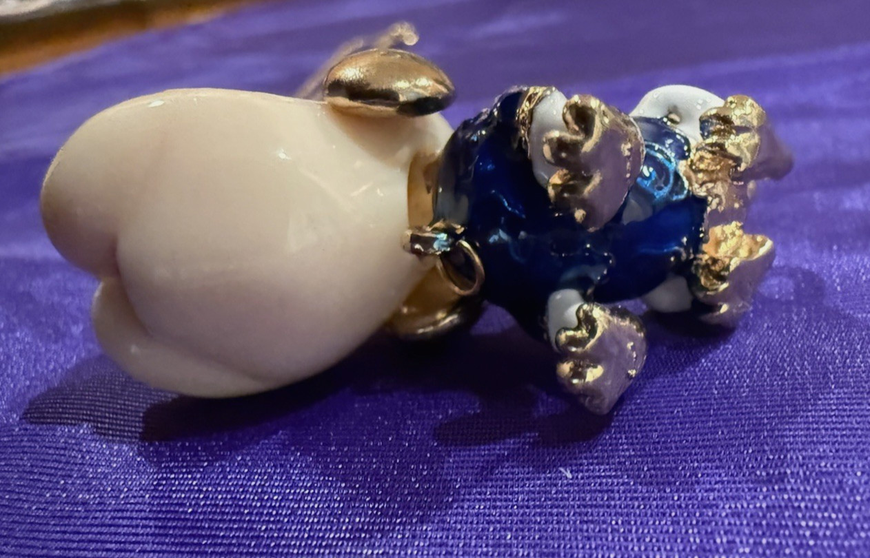 Betsy Johnson Blue Enamel Resin Puppy Dog Pendant on Gold Tone Chain