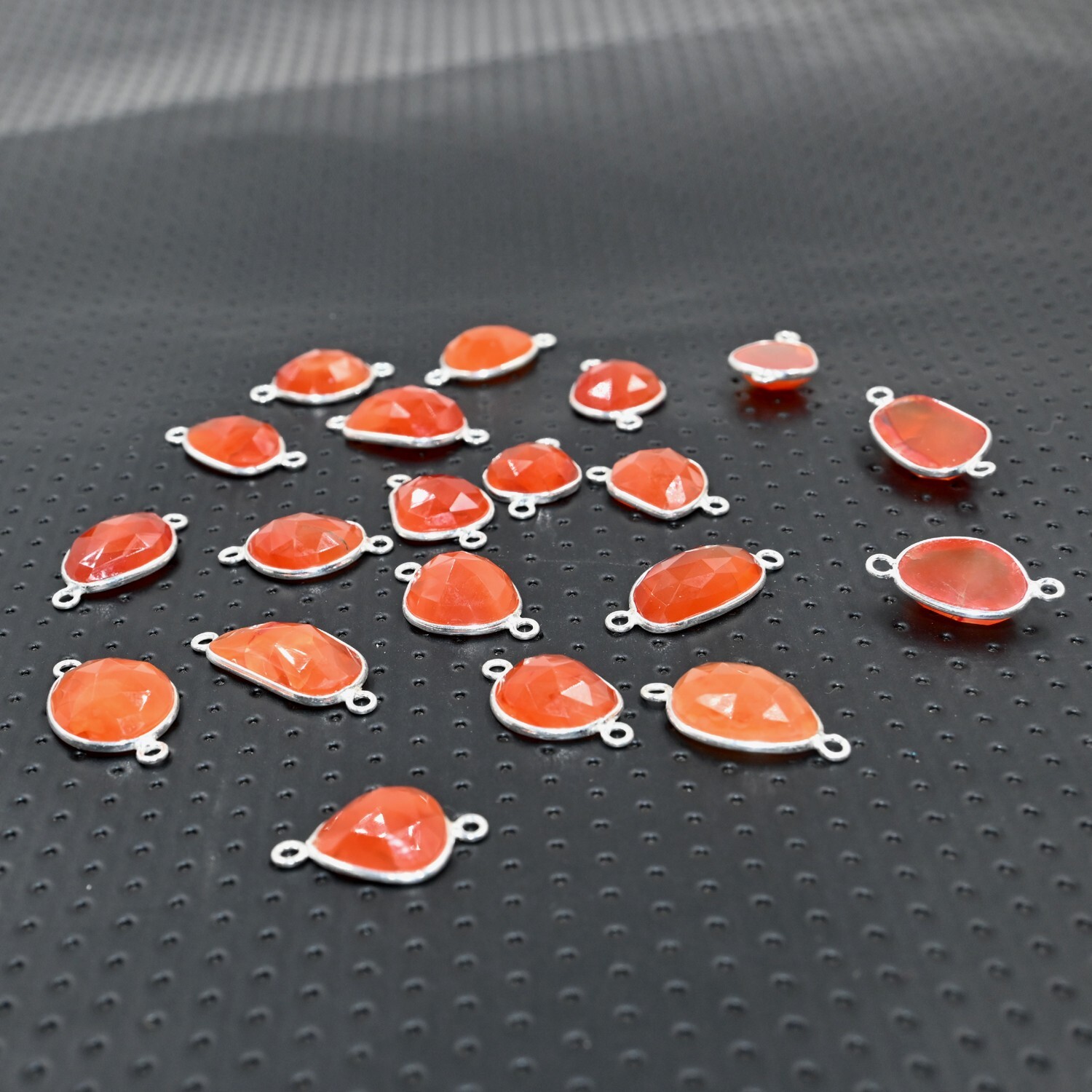 Carnelian Rose Cut Gemstone Connectors, 925 Sterling Silver Bezel 12x15mm 10Pc
