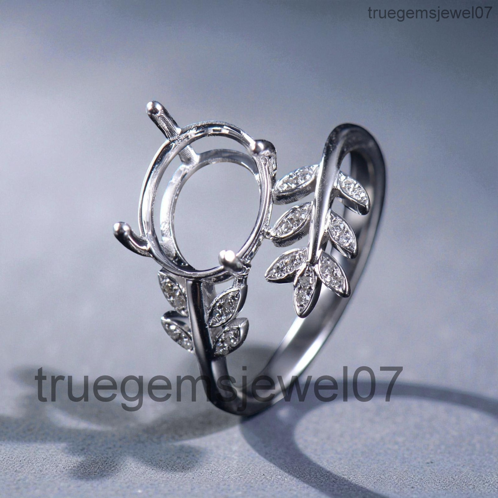 Unique Leaf Engagement Ring Setting Oval Cut 6x5mm Ring Sterling Silver Ring