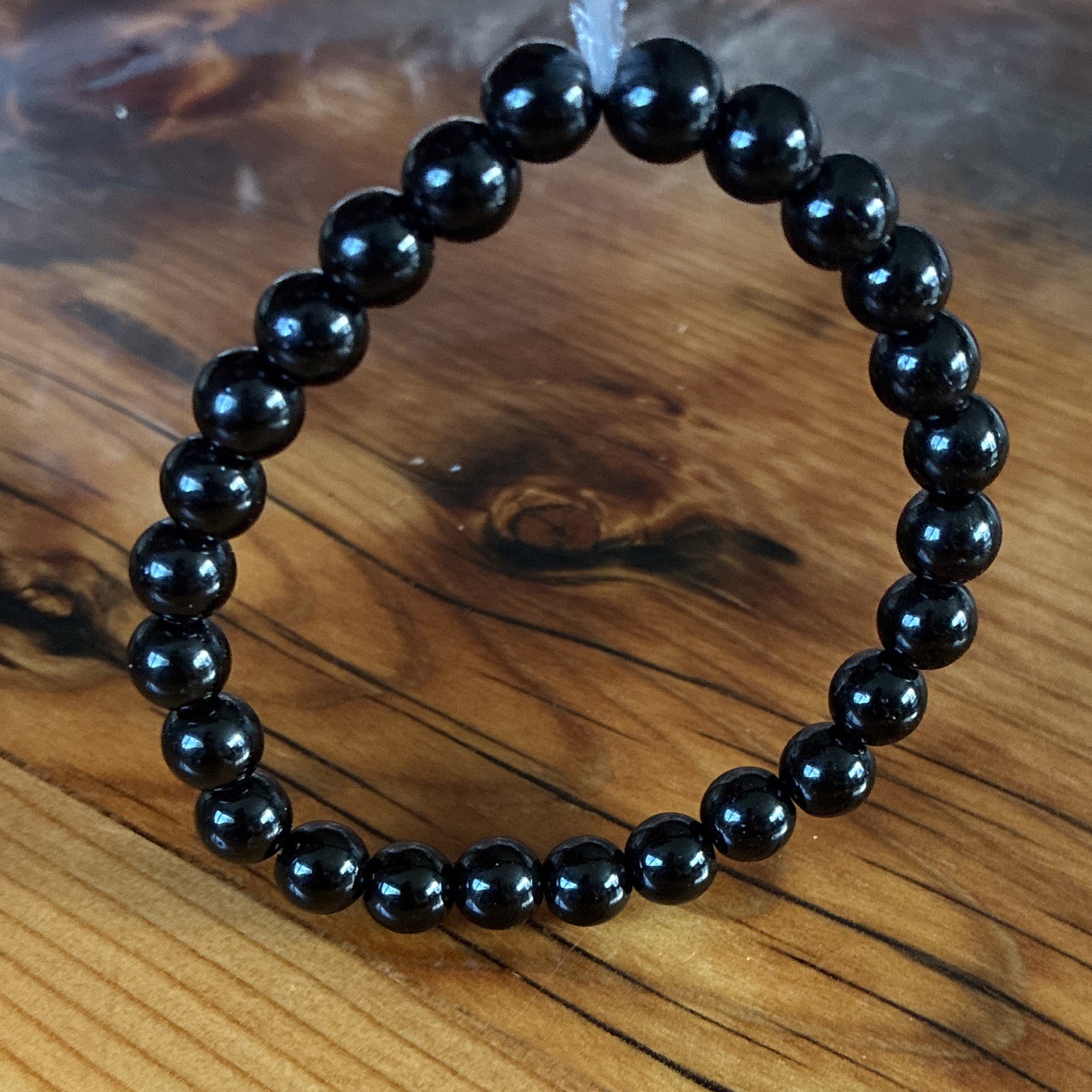 Black Round Stone Beaded Stretch Bracelet Set, Elastic Ball/Bead Chain