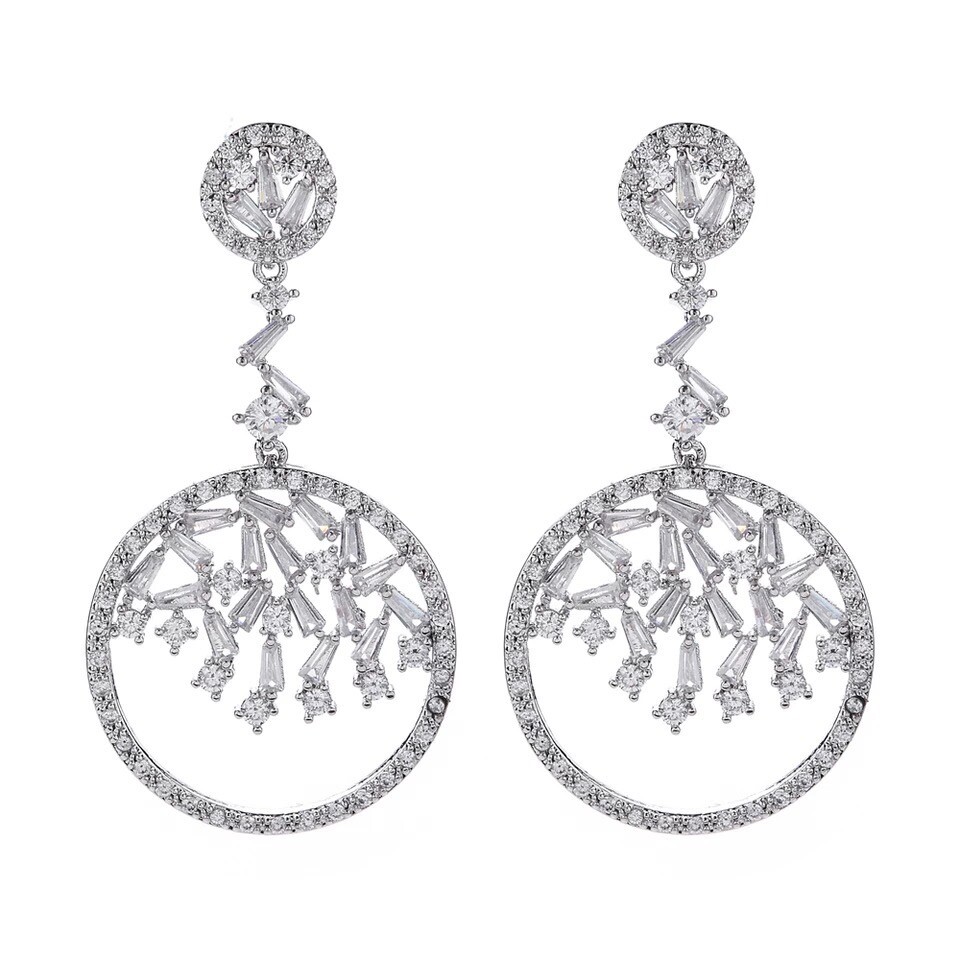 ZARD Open Circle Drop Dangle Earrings with Baguette Cut Cubic Zirconia Accents