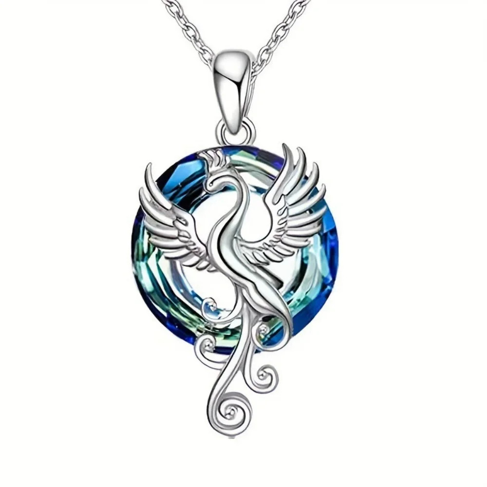 Crystal Phoenix Wings Pendant Necklace Colorful Firebird Clavicle Chain