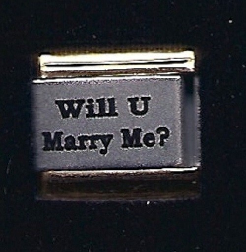WILL U MARRY ME? WHOLESALE LASER GOLD TRIM ITALIAN CHARM 9MM K#9