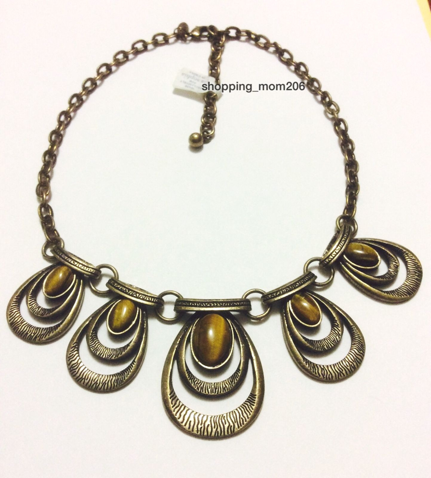 Lia Sophia “Untamed” Antique Gold Tone w/Genuine Tiger’s Eye Necklace 17-20″
