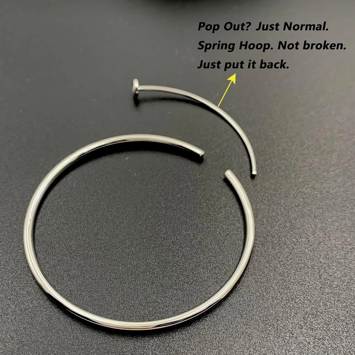 Clip On Hoop Spring Earrings Non Pierced Black Silver Rose Gold Tone (60mm)