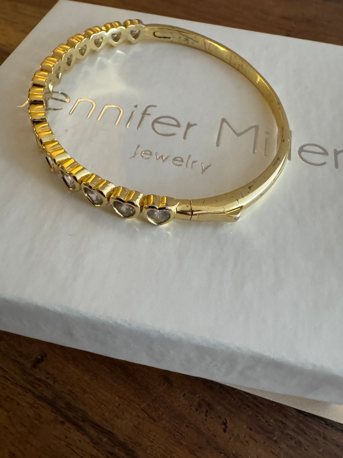 Jennifer Miller Yellow Gold Heart Bangle Bracelet