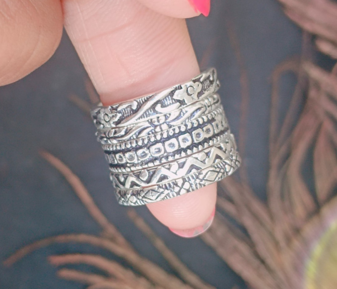 Stacking rings Silver band rings Stackable 925 Sterling Silver 5 Rings Set B372