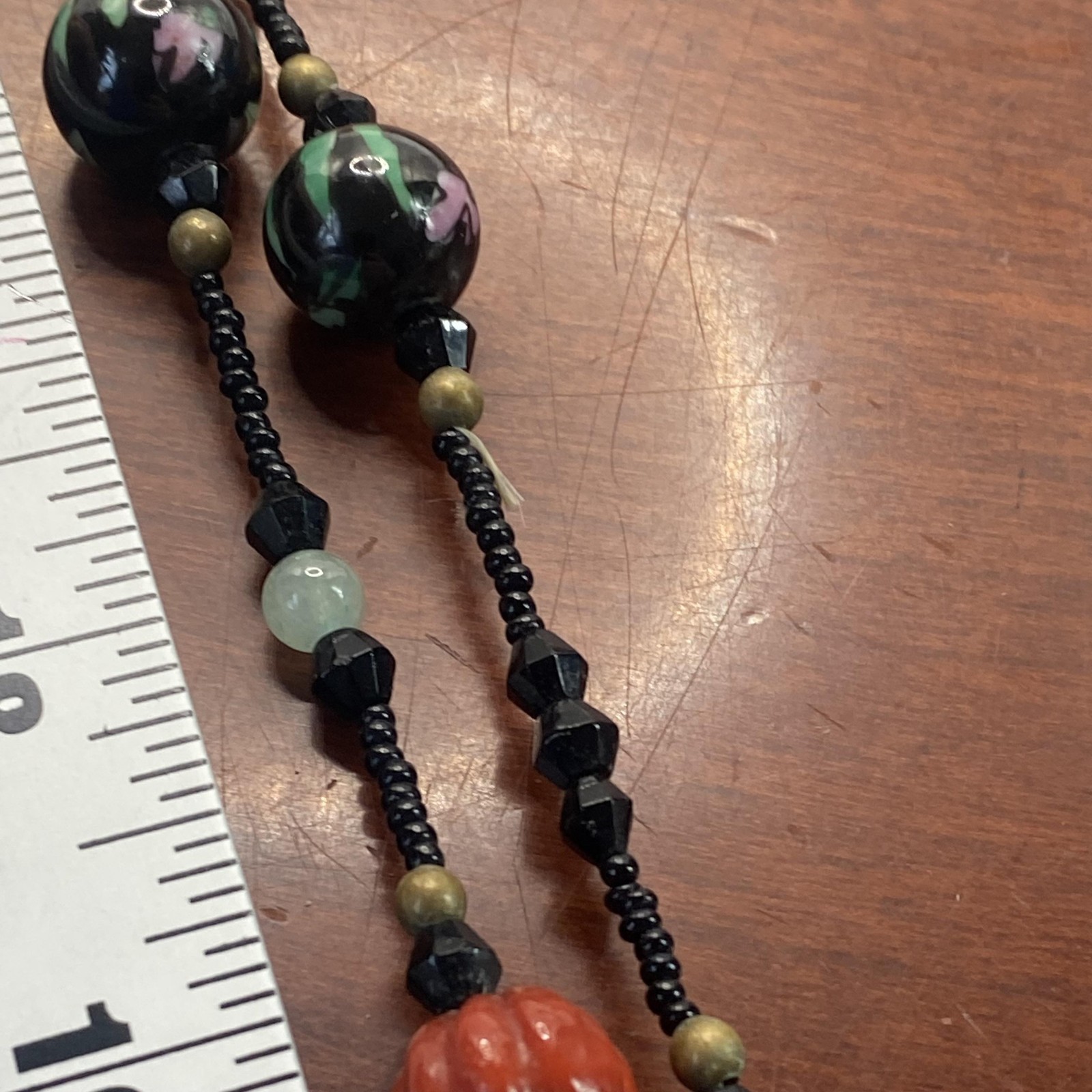 Black Glass Beaded Station Necklace Floral Multicolor Lampwork 50 In Jewelry
