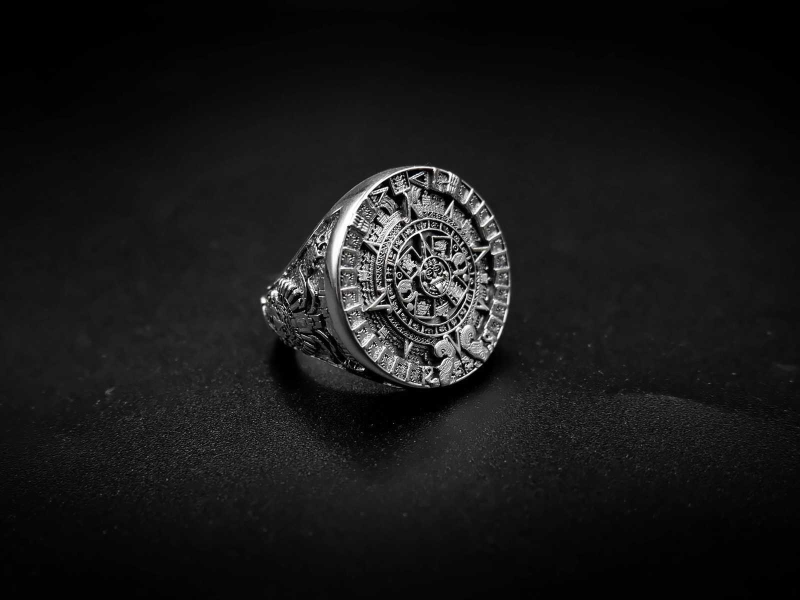 Men’s Tribal Aztec Mayan Calendar Ring, Mayan Rings 925 Sterling Silver