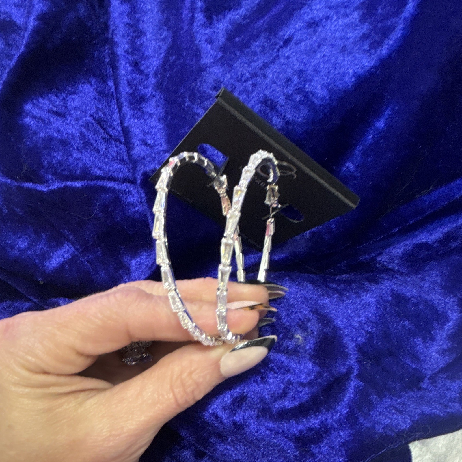 Cezanne Silver Tone Clear Cubic Zirconia Baguette Hoop Earrings Latch Back