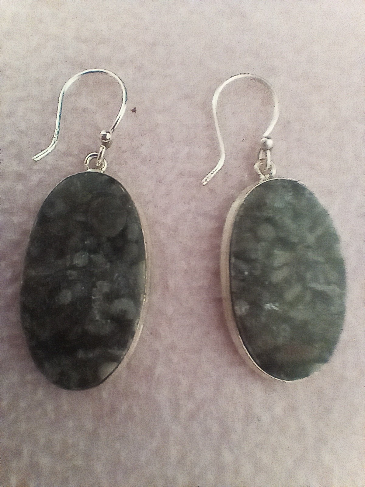 Blue Green Oval Dangle Earrings Matte finish set in 925 silver